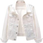 Women's Distressed Ripped Long-Sleeve Denim Jacket