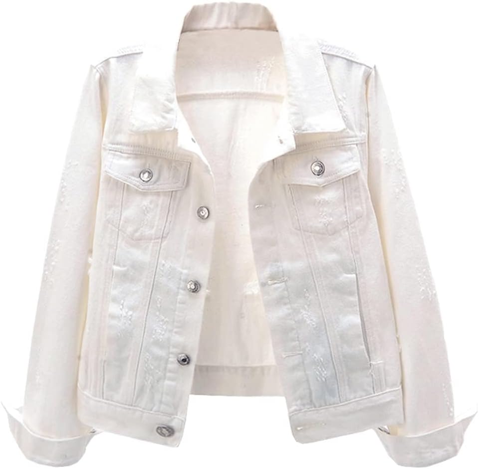 51A2BqsdxaL._AC_SL1001_.jpg Women's Distressed Ripped Long-Sleeve Denim Jacket - Image 1