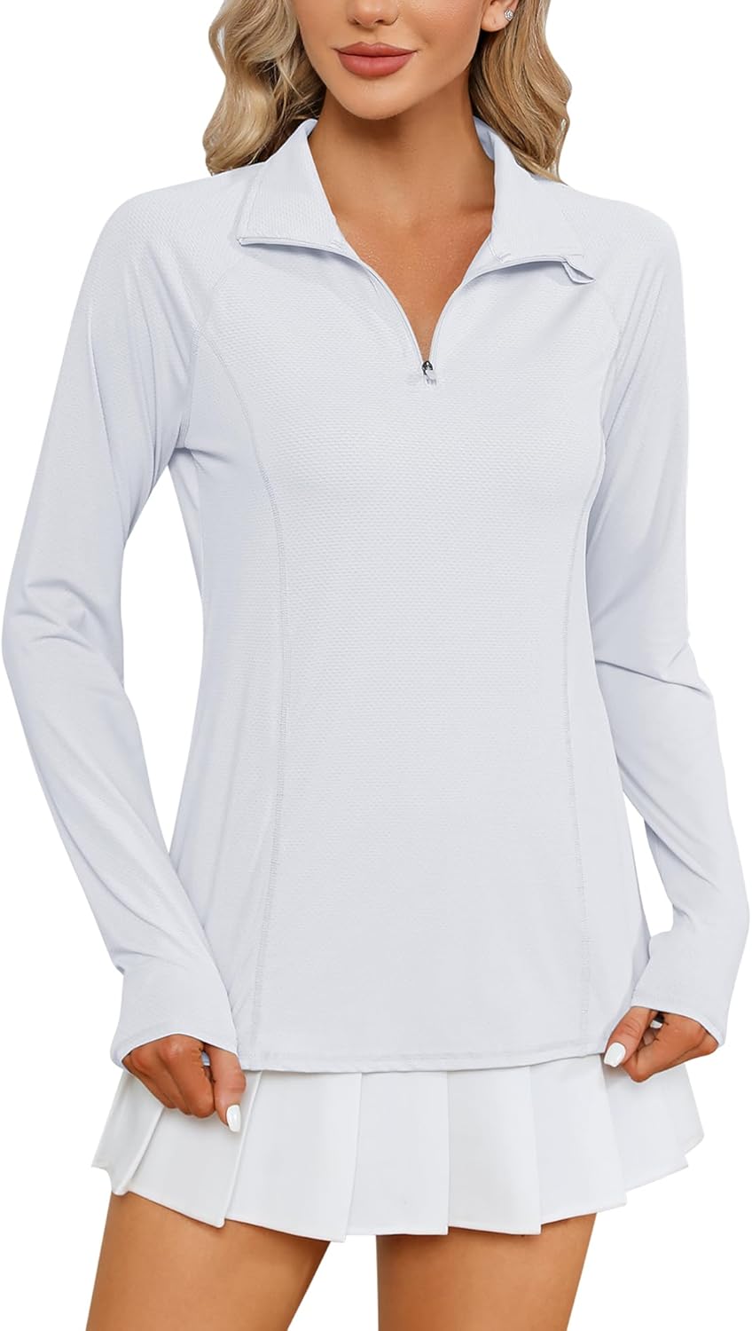61RVhH1vwhL._AC_SL1500_.jpg Women's Sun-Protective Quick-Dry Sports Top With 1/4 Zip - Image 1