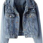 Women's Denim Jacket with Pearl Embroidery