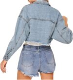 Women's Ripped Denim Jacket with Frayed Tassel Hem - Image 2
