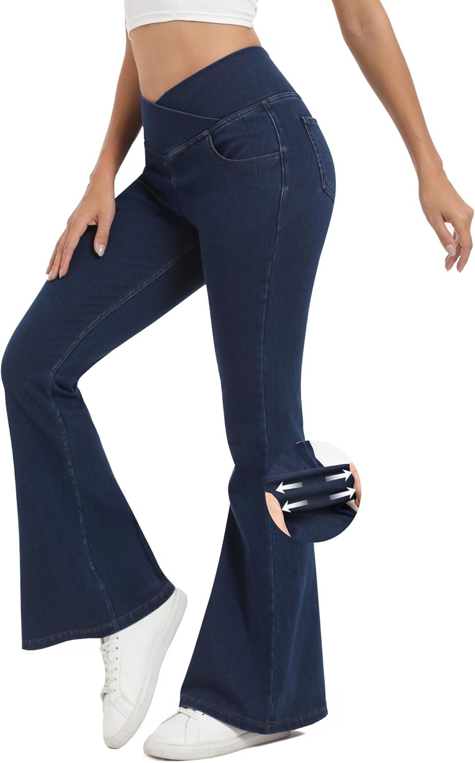 61eEORzNyoL._AC_SL1500_.jpg Women's High-Waisted Crisscross Flare Jeans - Image 1