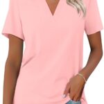 Women's Loose-Fit V-Neck Collared Short-Sleeve Casual Polo