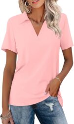 Women's Loose-Fit V-Neck Collared Short-Sleeve Casual Polo