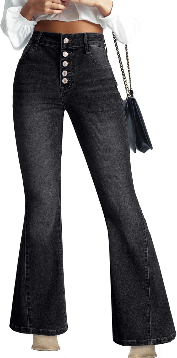 71-UBlPaAkL._AC_SL1500_.jpg Women's High-Waisted Wide-Leg Flare Jeans - Image 1