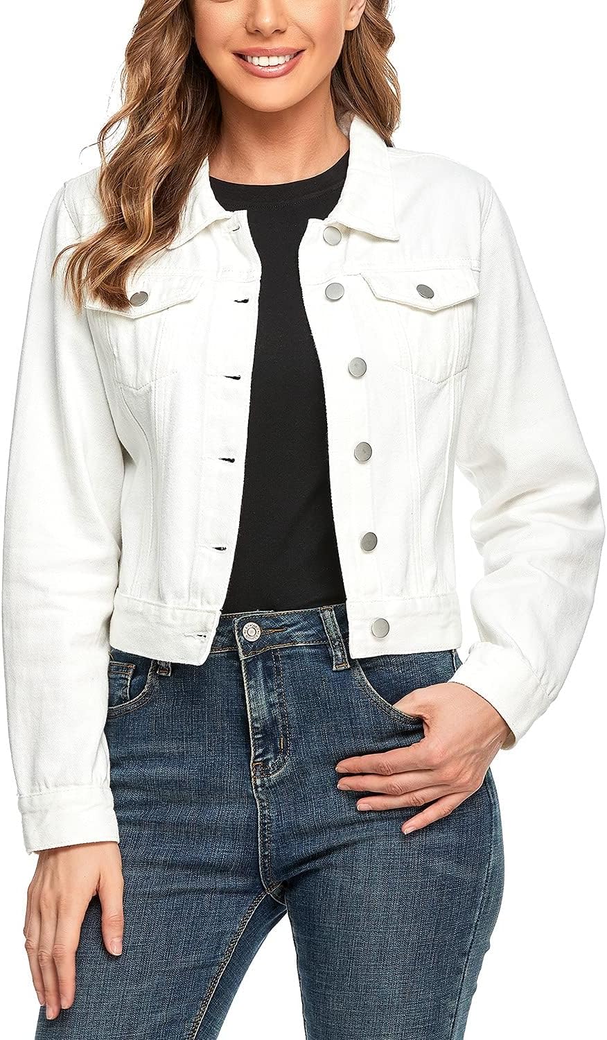 719LlzdZbSL._AC_SL1500_.jpg Women's Denim Jacket with Pockets and Buttons - Image 1