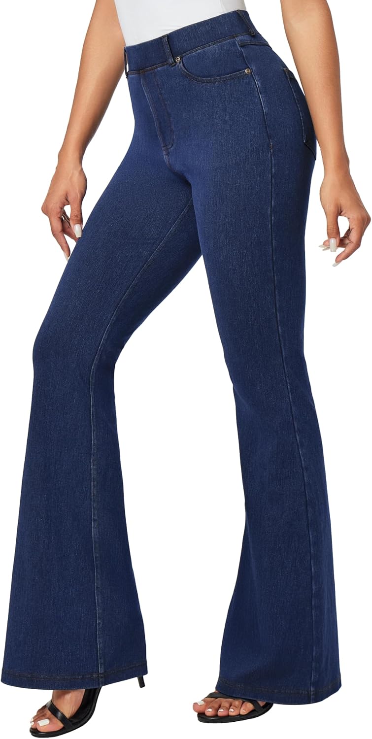 719a5GyskVL._AC_SL1500_.jpg Women's High-Waisted Stretchy Wide-Leg Flare Jeans - Image 1