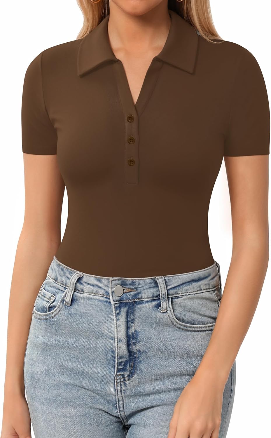 71ComTqCNTL._AC_SL1500_.jpg Women's Slim-Fit V-Neck Polo Top - Image 1