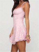 Sleeveless A-Line Mini Dress With Floral Print And Lace Panels - Image 2