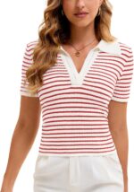 Women's Striped Knit Short-Sleeve Polo Shirt - Image 2