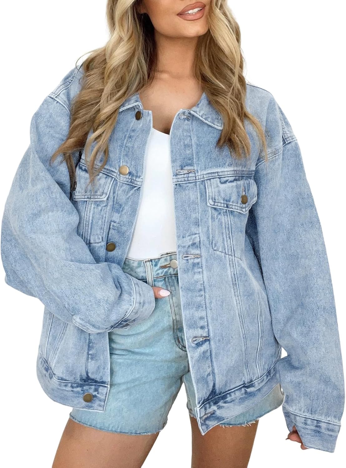 71S0QUQniPL._AC_SL1500_.jpg Women's Loose-Fit Long-Sleeve Denim Jacket - Image 1