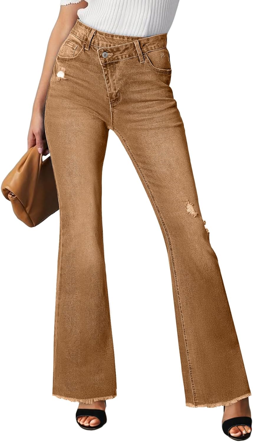 71WYnEiPULL._AC_SL1500_.jpg Women's High-Waisted Distressed Raw-Hem Flare Jeans - Image 1