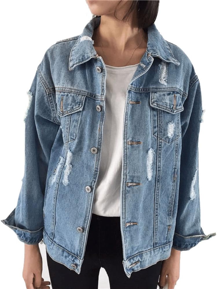 71aMpbH4RrL._AC_SL1001_.jpg Women's Loose Ripped Boyfriend-Style Denim Jacket - Image 1