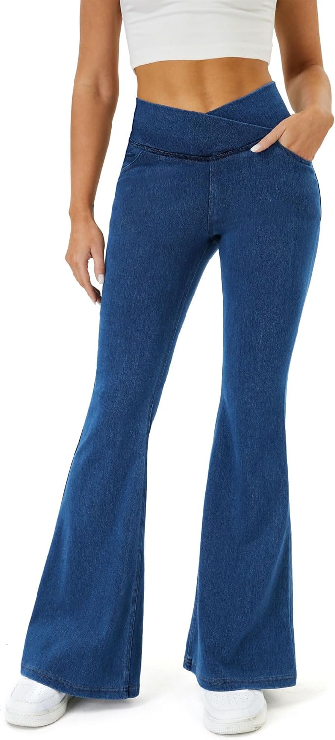 71dREhqRtDL._AC_SL1500_.jpg Women's High-Waisted Crisscross Flare Jeans with Butt-Lift - Image 1