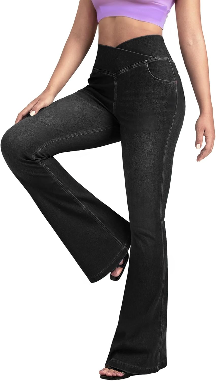 71v2pfnGVhL._AC_SL1500_.jpg Women's High-Waisted Crisscross Bootcut/Slight Flare Jeans - Image 1
