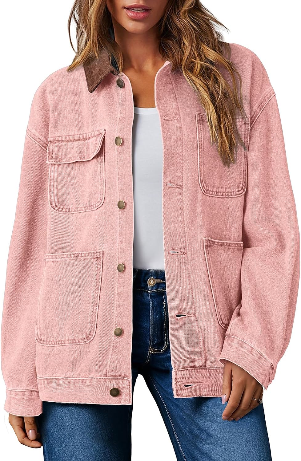 812fLNrIqjL._AC_SL1500_.jpg Women's Long-Sleeve Denim Jacket with Color-Block Lapel - Image 1