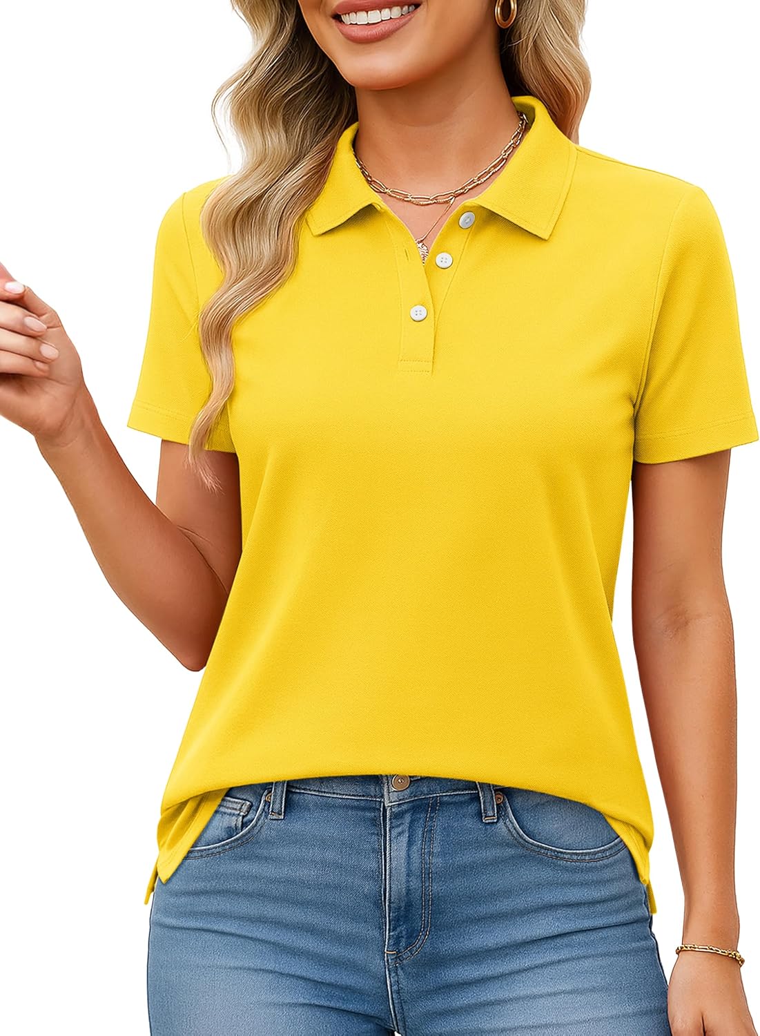 81OzwsnbiwL._AC_SL1500_.jpg Women's Pure Cotton Collared 3-Button Short-Sleeve Polo - Image 1