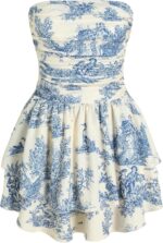 Strapless Fitted Mini Dress With Ruching And Ruffles—Elegant Cocktail Style