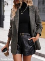 Women's Plaid Smart Blazer with Lapel Collar - Image 2